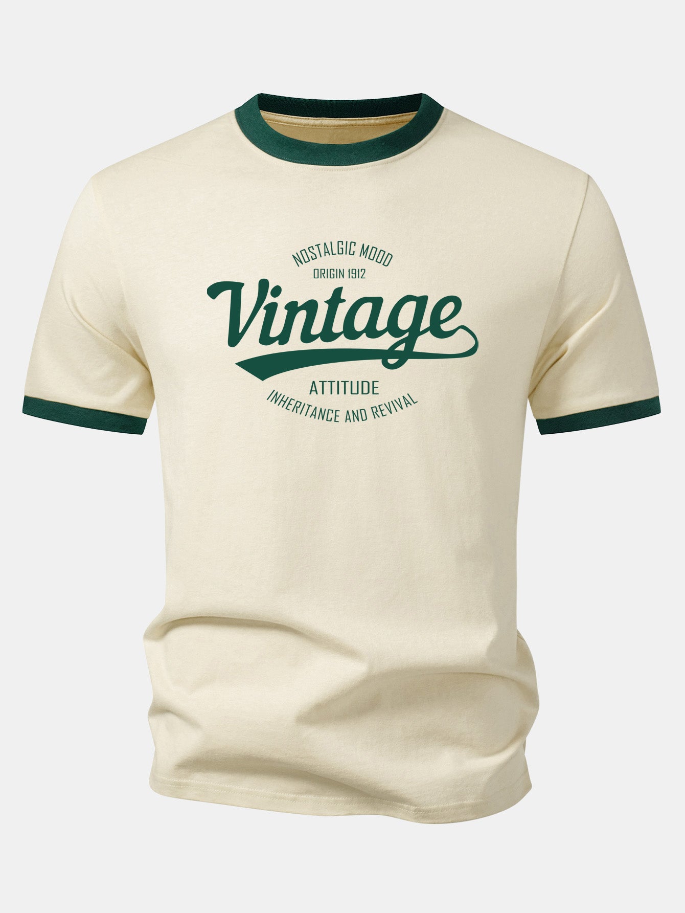 Vintage Print Contrast Ringer T-Shirt